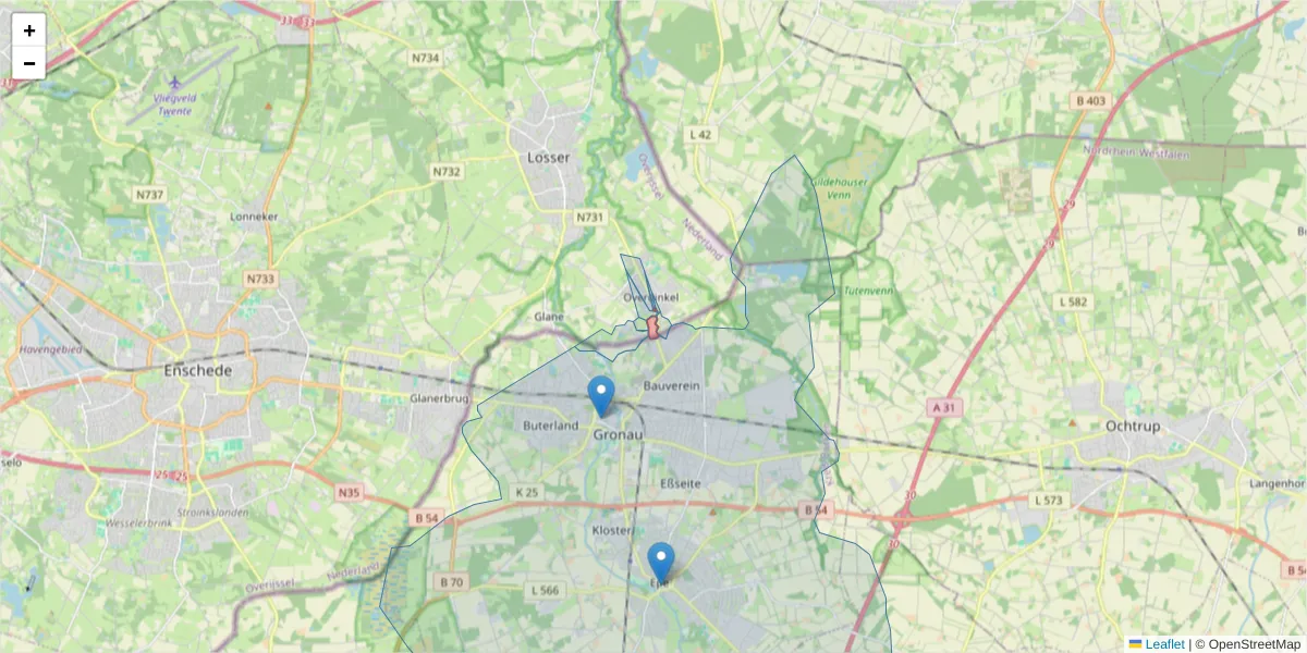Karte des Postleitzahlen Bereichs  und der umliegenden Postleitzahlen in Deutschland