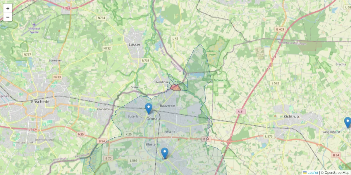 Karte des Postleitzahlen Bereichs  und der umliegenden Postleitzahlen in Deutschland