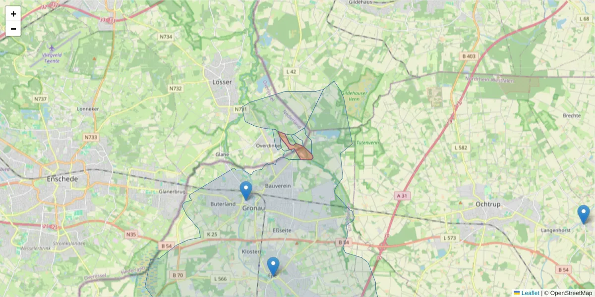 Karte des Postleitzahlen Bereichs  und der umliegenden Postleitzahlen in Deutschland