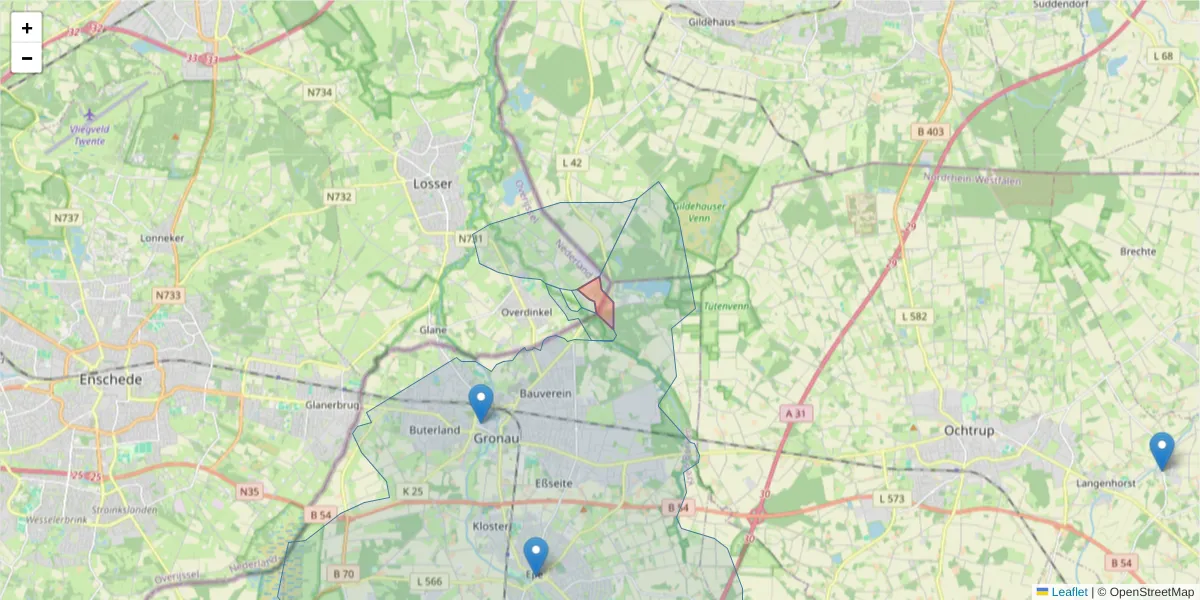 Karte des Postleitzahlen Bereichs  und der umliegenden Postleitzahlen in Deutschland