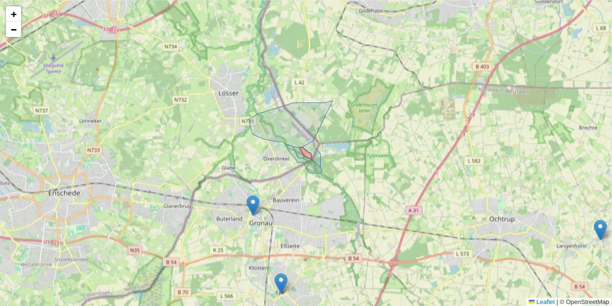 Karte des Postleitzahlen Bereichs  und der umliegenden Postleitzahlen in Deutschland