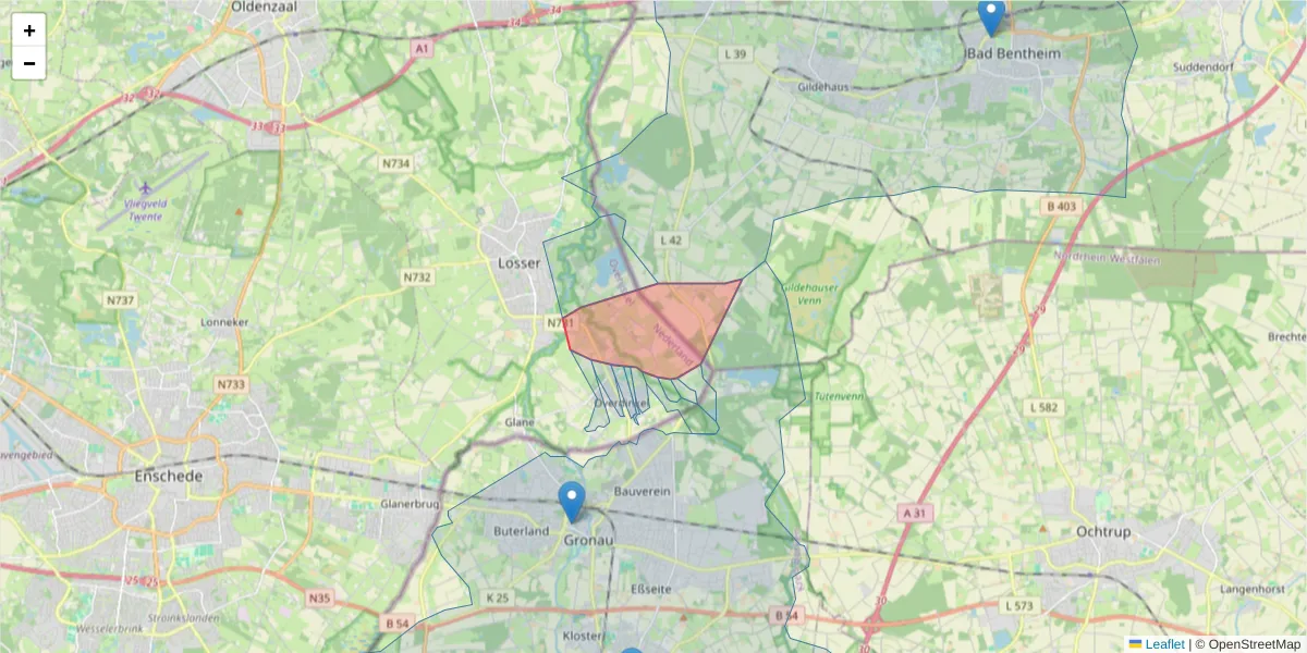 Karte des Postleitzahlen Bereichs  und der umliegenden Postleitzahlen in Deutschland