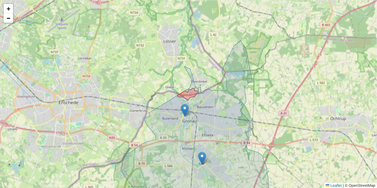Karte des Postleitzahlen Bereichs  und der umliegenden Postleitzahlen in Deutschland