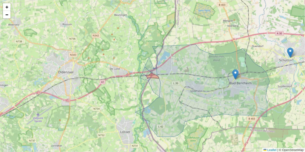 Karte des Postleitzahlen Bereichs  und der umliegenden Postleitzahlen in Deutschland