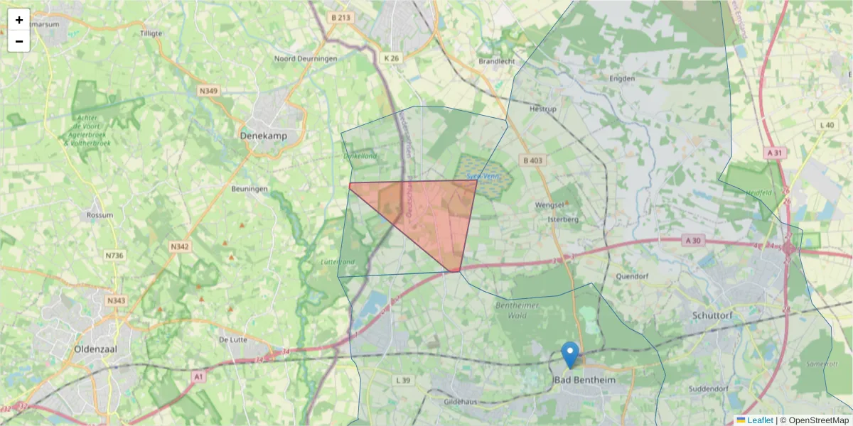 Karte des Postleitzahlen Bereichs  und der umliegenden Postleitzahlen in Deutschland