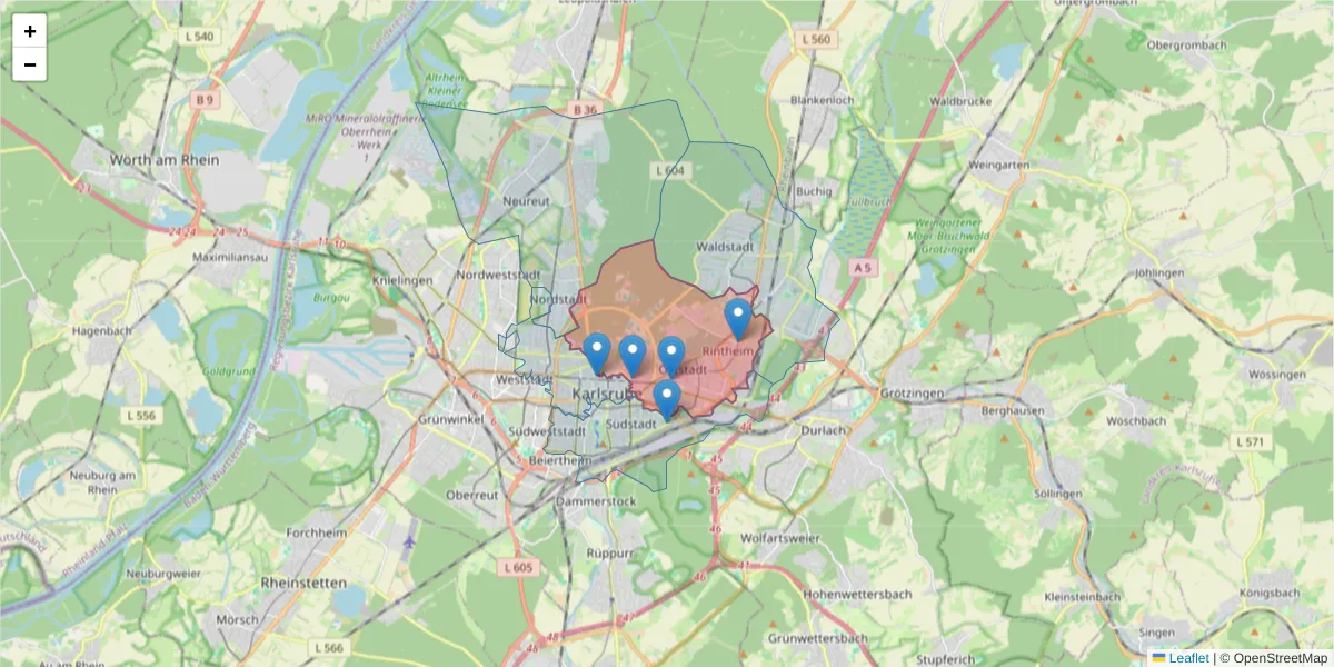 Karte des Postleitzahlen Bereichs  und der umliegenden Postleitzahlen in Deutschland