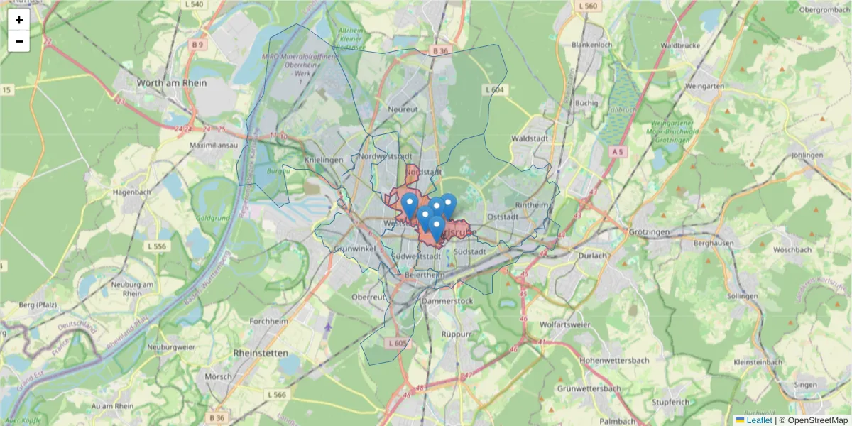 Karte des Postleitzahlen Bereichs  und der umliegenden Postleitzahlen in Deutschland