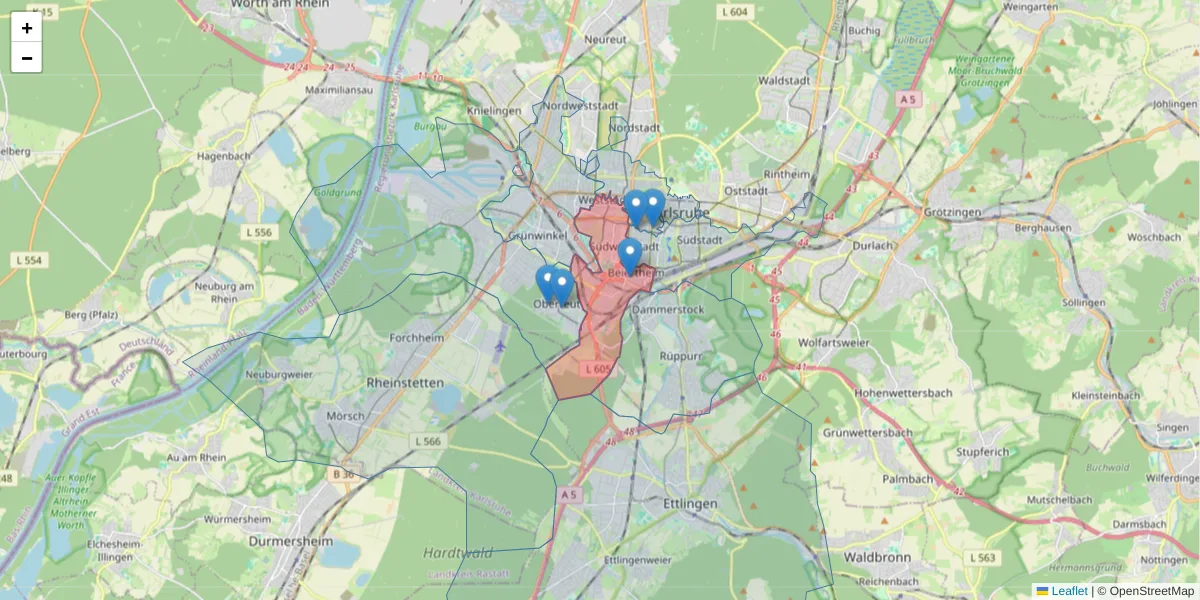 Karte des Postleitzahlen Bereichs  und der umliegenden Postleitzahlen in Deutschland