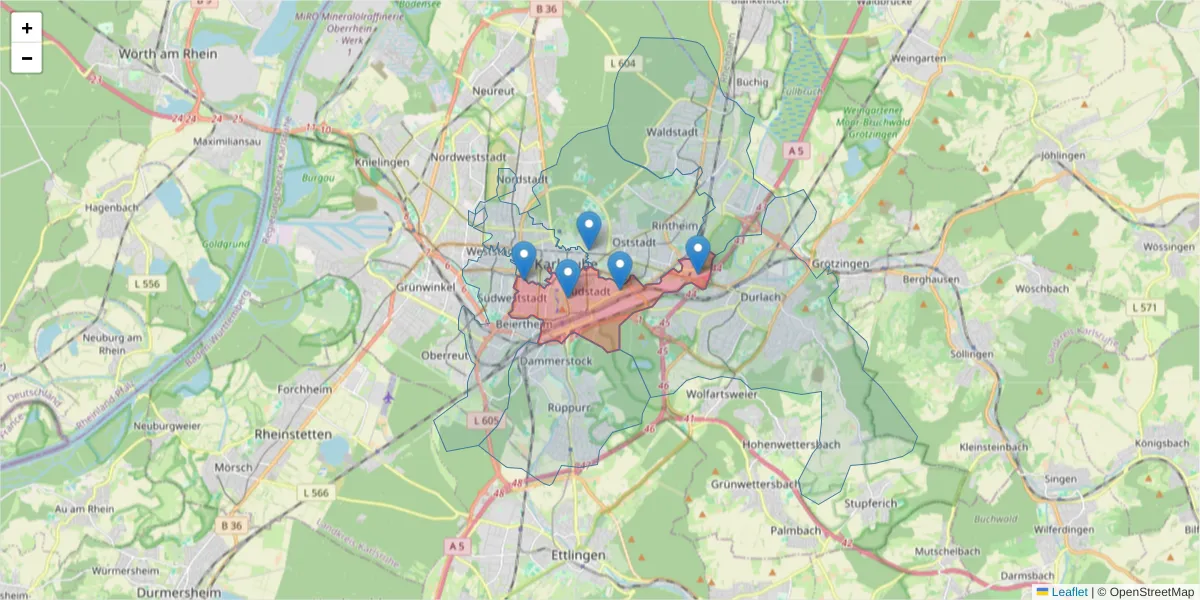 Karte des Postleitzahlen Bereichs  und der umliegenden Postleitzahlen in Deutschland