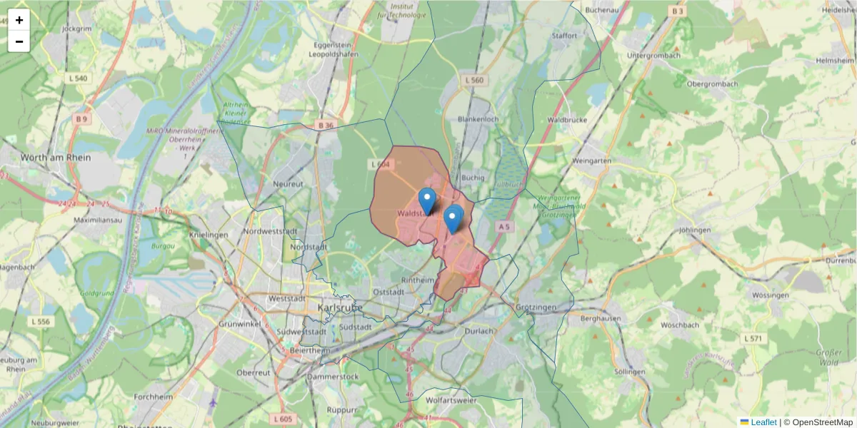 Karte des Postleitzahlen Bereichs  und der umliegenden Postleitzahlen in Deutschland