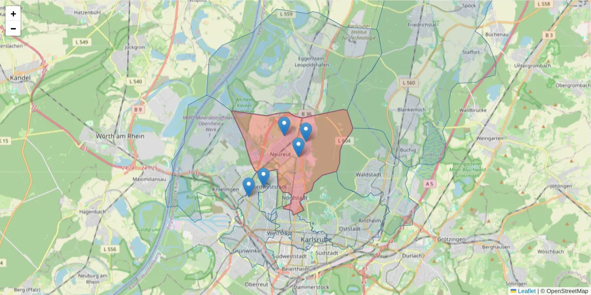 Karte des Postleitzahlen Bereichs  und der umliegenden Postleitzahlen in Deutschland