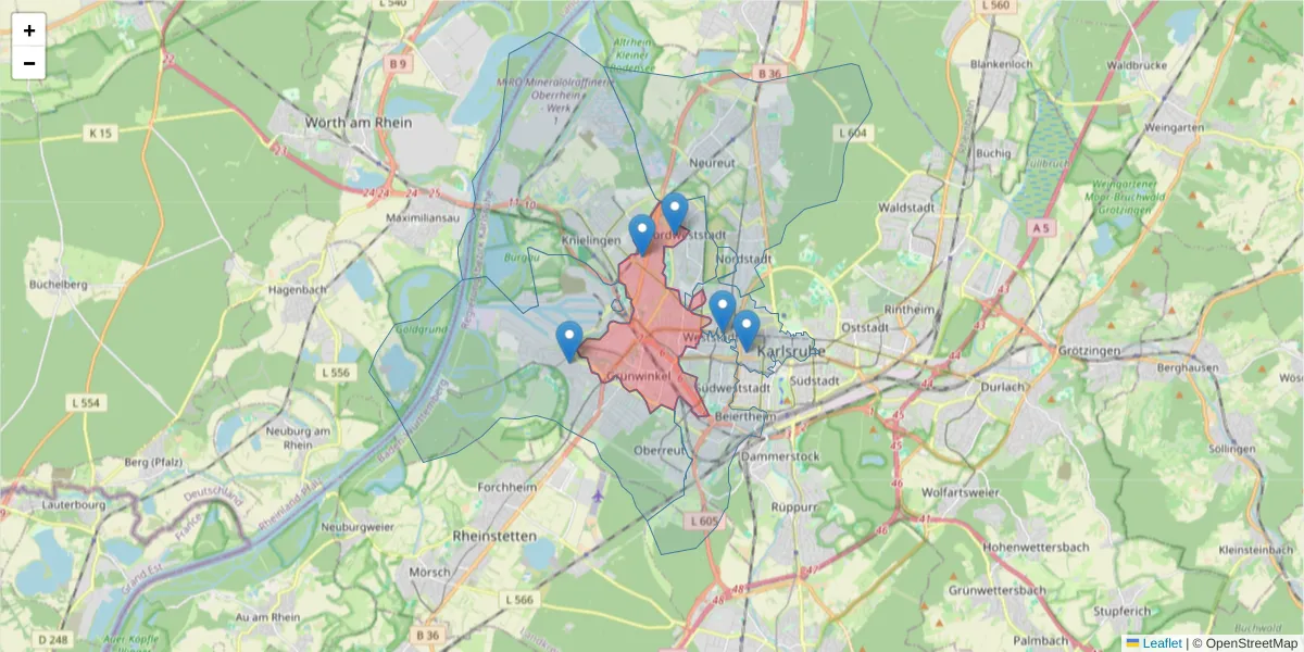 Karte des Postleitzahlen Bereichs  und der umliegenden Postleitzahlen in Deutschland