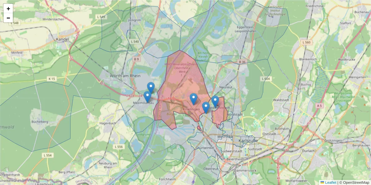 Karte des Postleitzahlen Bereichs  und der umliegenden Postleitzahlen in Deutschland