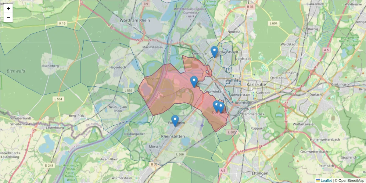 Karte des Postleitzahlen Bereichs  und der umliegenden Postleitzahlen in Deutschland