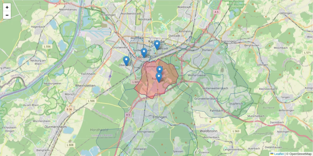 Karte des Postleitzahlen Bereichs  und der umliegenden Postleitzahlen in Deutschland