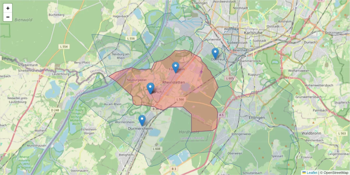 Karte des Postleitzahlen Bereichs  und der umliegenden Postleitzahlen in Deutschland