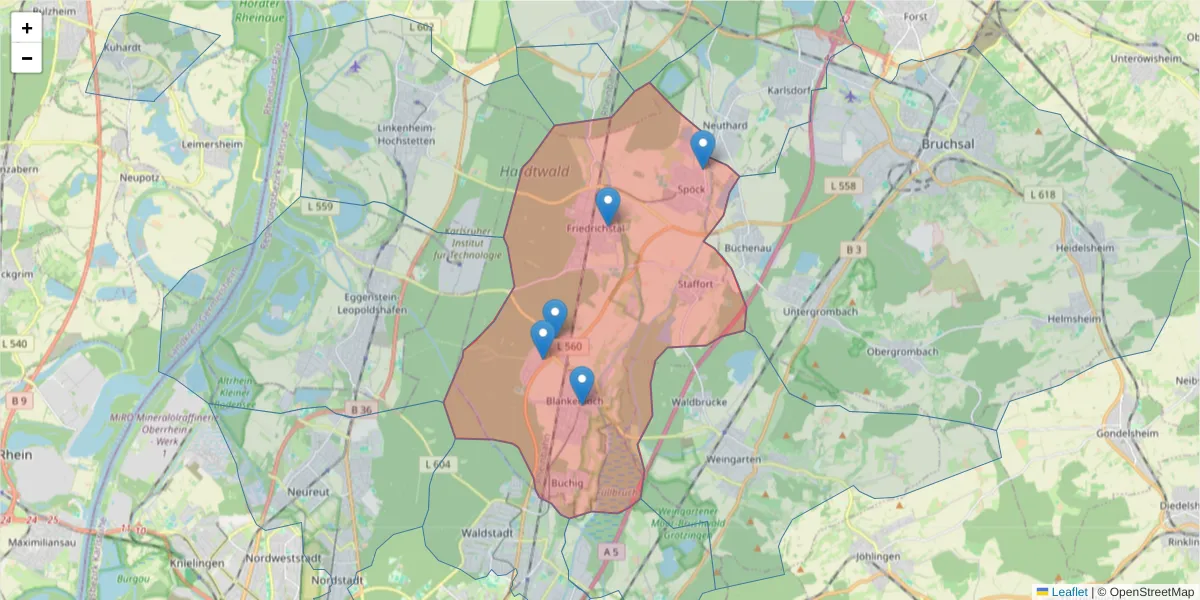Karte des Postleitzahlen Bereichs  und der umliegenden Postleitzahlen in Deutschland