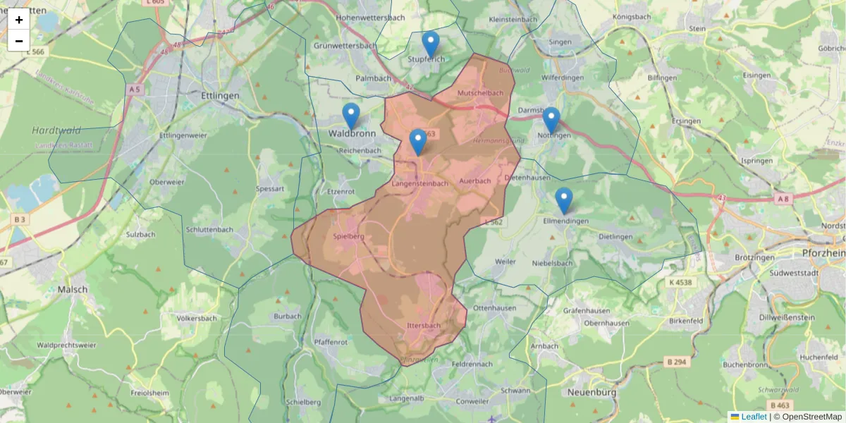 Karte des Postleitzahlen Bereichs  und der umliegenden Postleitzahlen in Deutschland