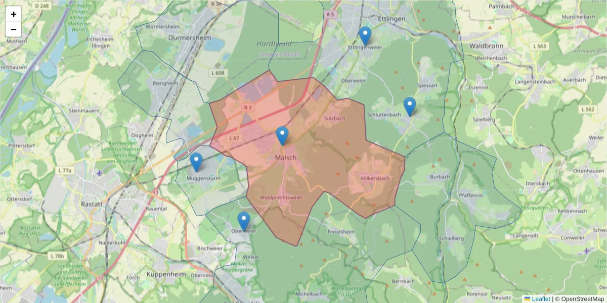 Karte des Postleitzahlen Bereichs  und der umliegenden Postleitzahlen in Deutschland