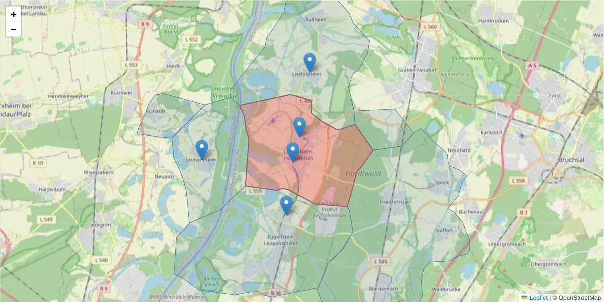 Karte des Postleitzahlen Bereichs  und der umliegenden Postleitzahlen in Deutschland