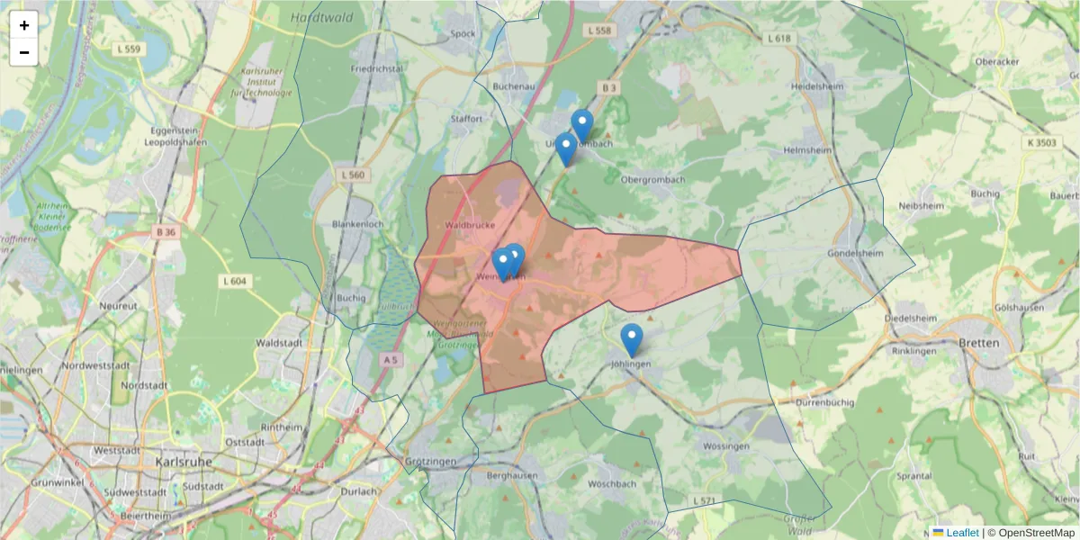 Karte des Postleitzahlen Bereichs  und der umliegenden Postleitzahlen in Deutschland