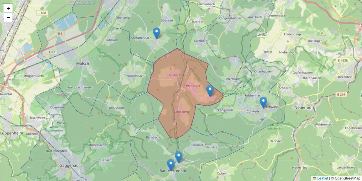 Karte des Postleitzahlen Bereichs  und der umliegenden Postleitzahlen in Deutschland