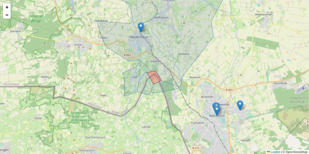 Karte des Postleitzahlen Bereichs  und der umliegenden Postleitzahlen in Deutschland
