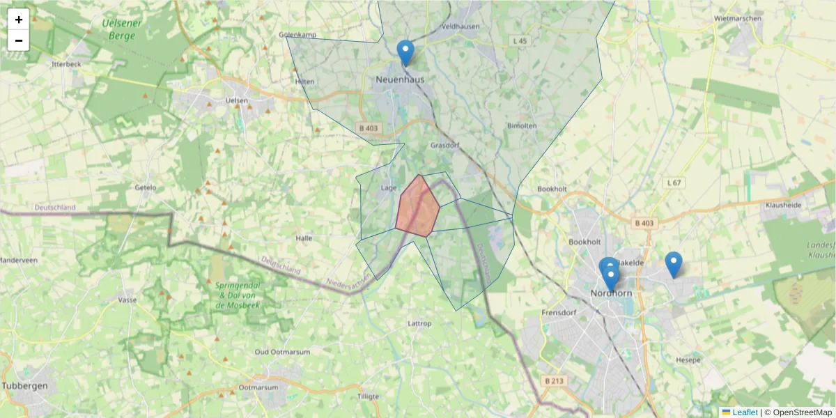 Karte des Postleitzahlen Bereichs  und der umliegenden Postleitzahlen in Deutschland
