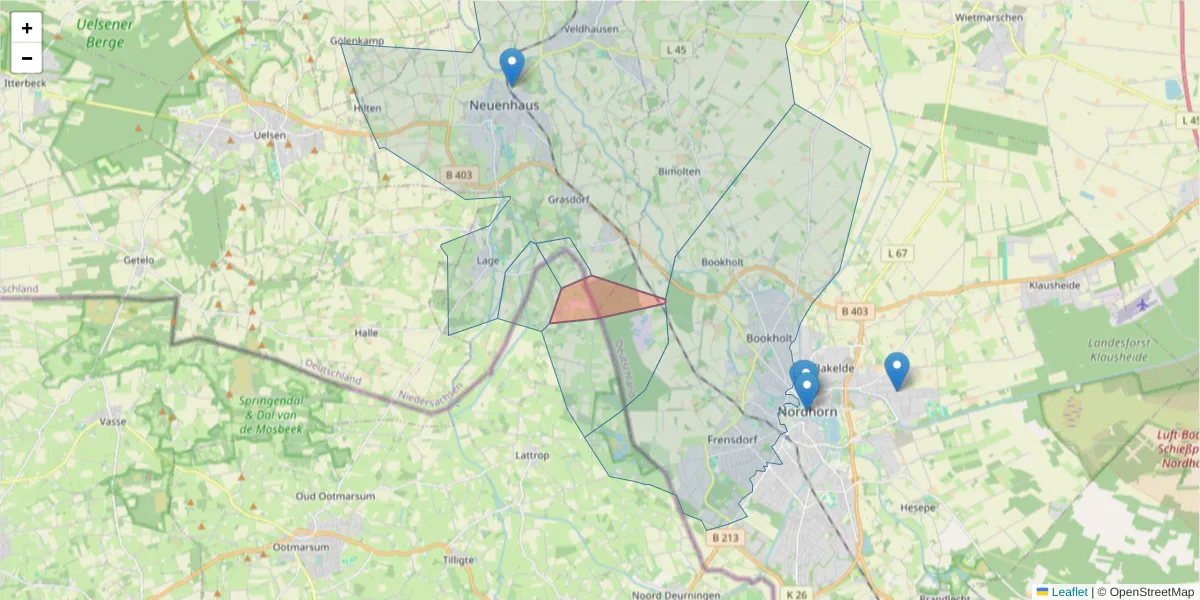 Karte des Postleitzahlen Bereichs  und der umliegenden Postleitzahlen in Deutschland
