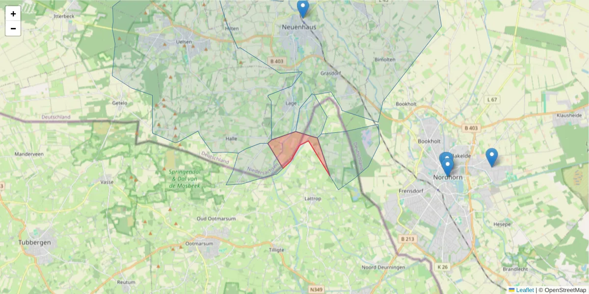 Karte des Postleitzahlen Bereichs  und der umliegenden Postleitzahlen in Deutschland