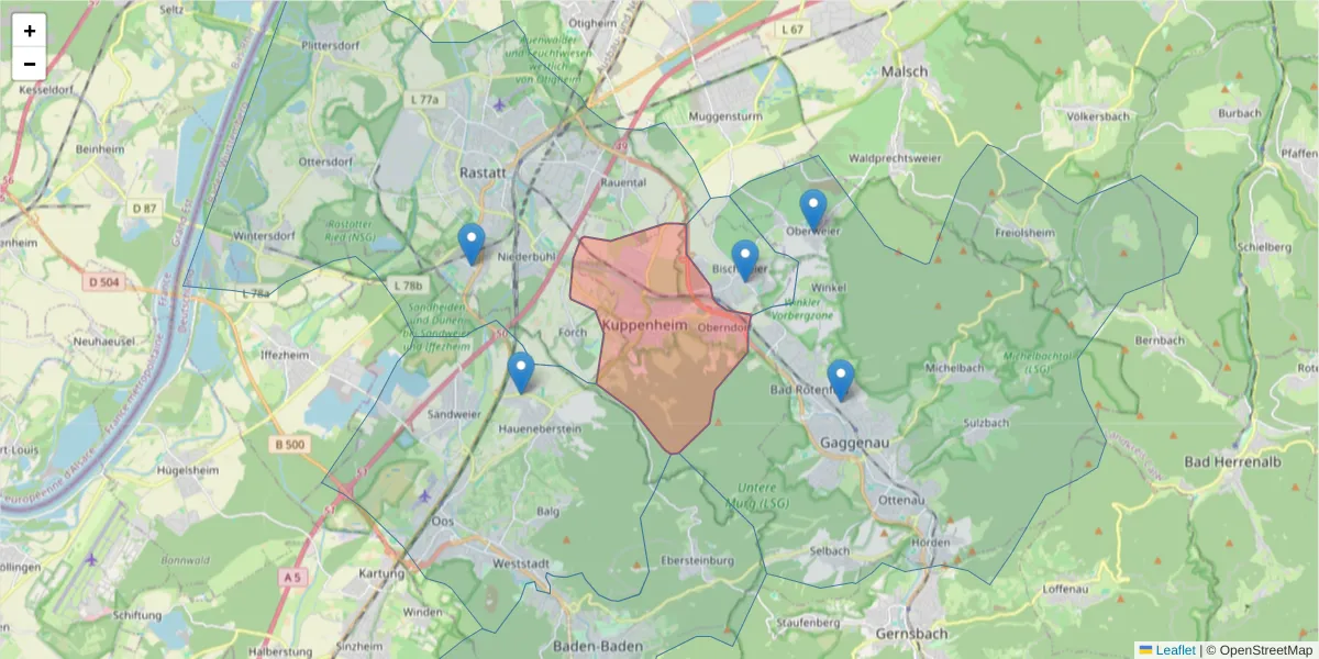 Karte des Postleitzahlen Bereichs  und der umliegenden Postleitzahlen in Deutschland