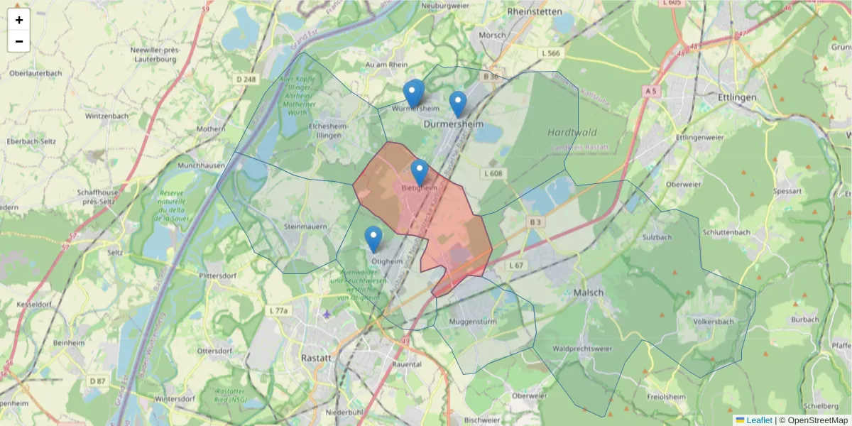 Karte des Postleitzahlen Bereichs  und der umliegenden Postleitzahlen in Deutschland