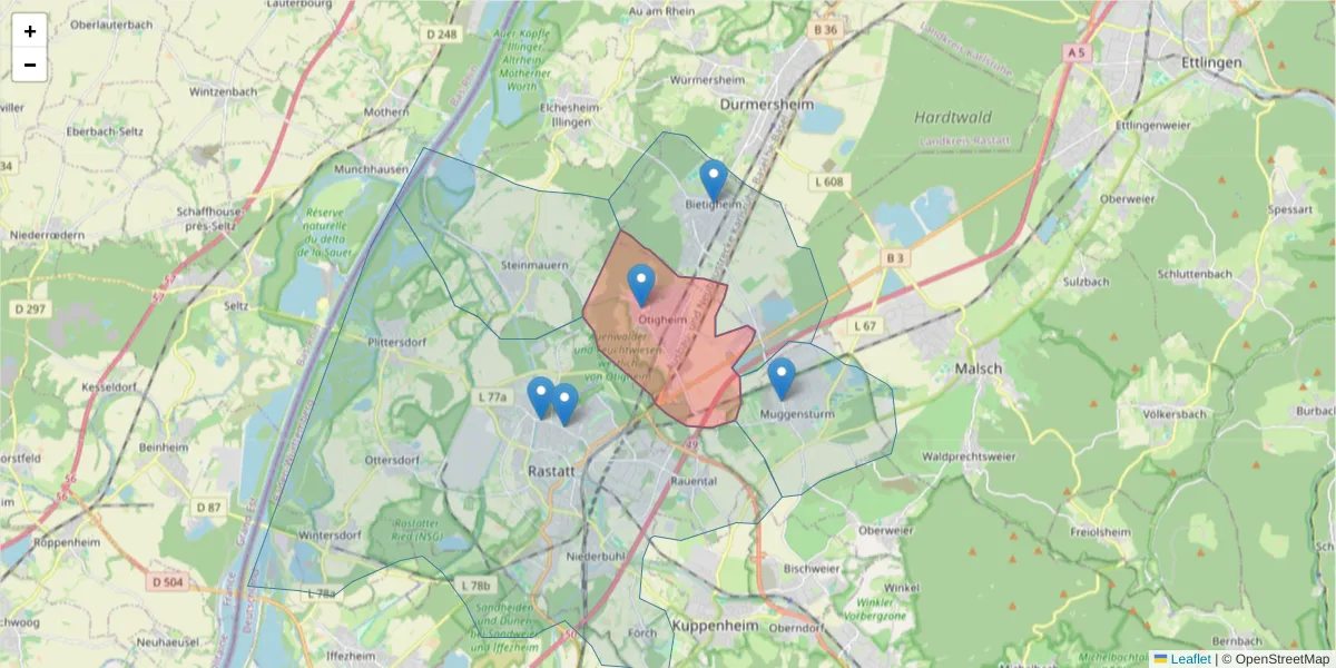 Karte des Postleitzahlen Bereichs  und der umliegenden Postleitzahlen in Deutschland