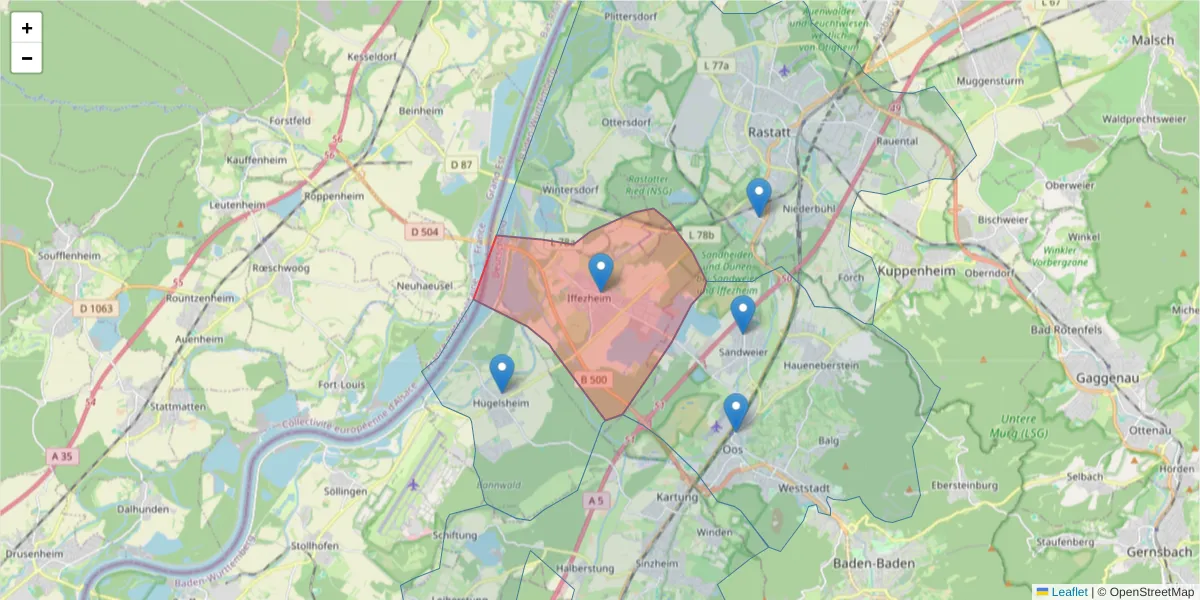 Karte des Postleitzahlen Bereichs  und der umliegenden Postleitzahlen in Deutschland