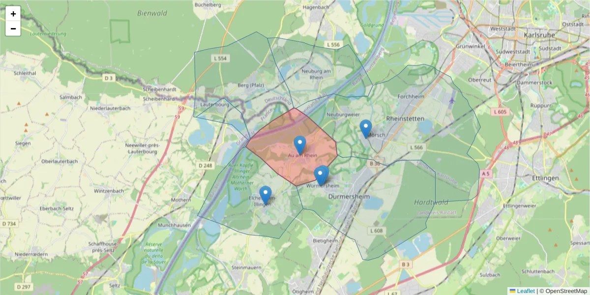 Karte des Postleitzahlen Bereichs  und der umliegenden Postleitzahlen in Deutschland