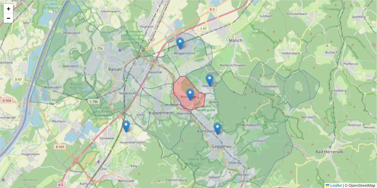 Karte des Postleitzahlen Bereichs  und der umliegenden Postleitzahlen in Deutschland