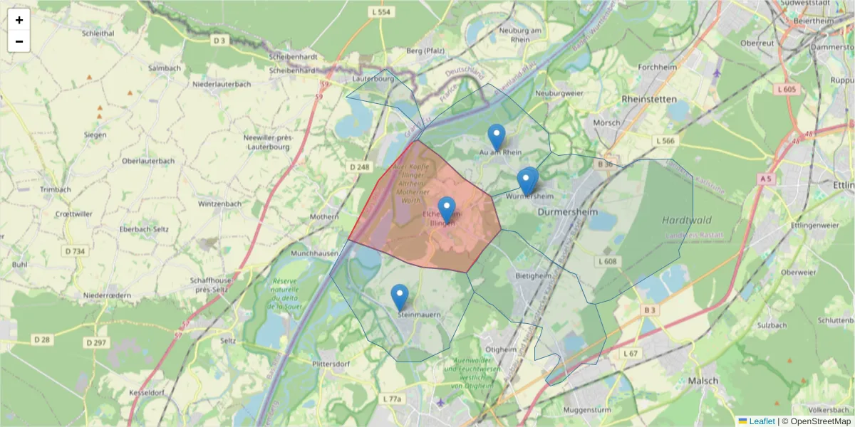 Karte des Postleitzahlen Bereichs  und der umliegenden Postleitzahlen in Deutschland