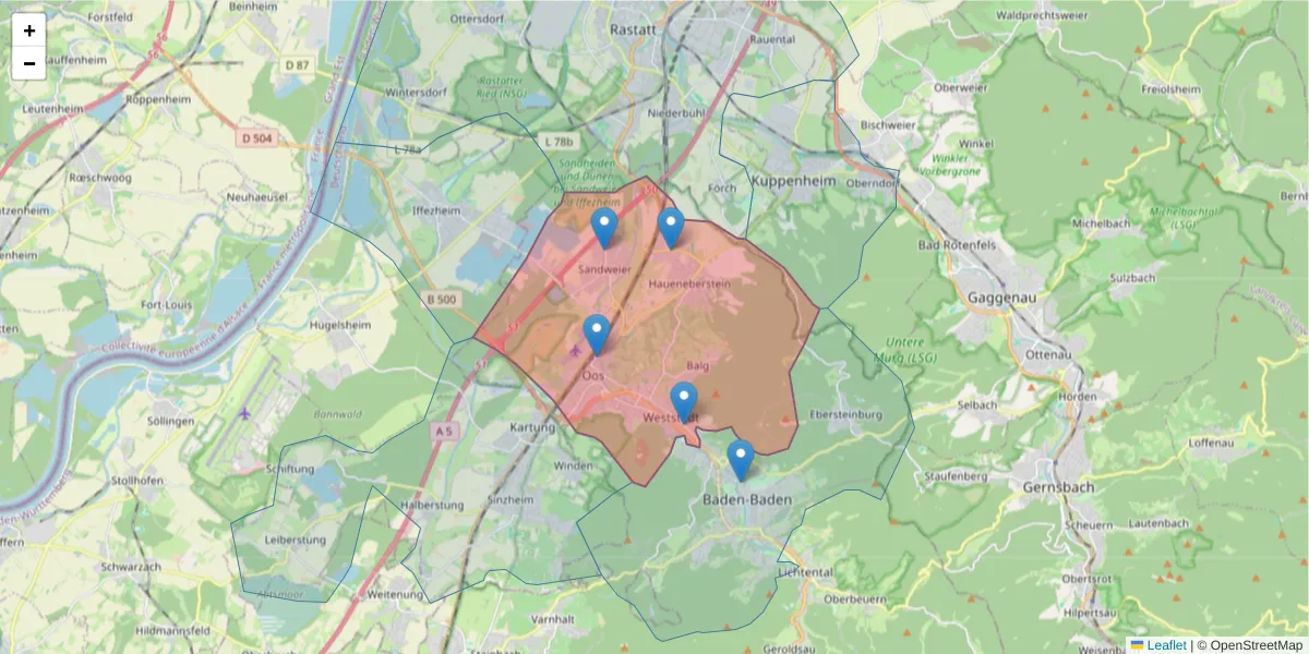 Karte des Postleitzahlen Bereichs  und der umliegenden Postleitzahlen in Deutschland