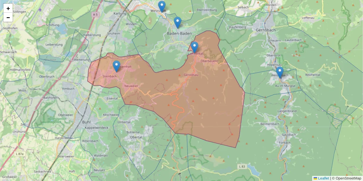 Karte des Postleitzahlen Bereichs  und der umliegenden Postleitzahlen in Deutschland