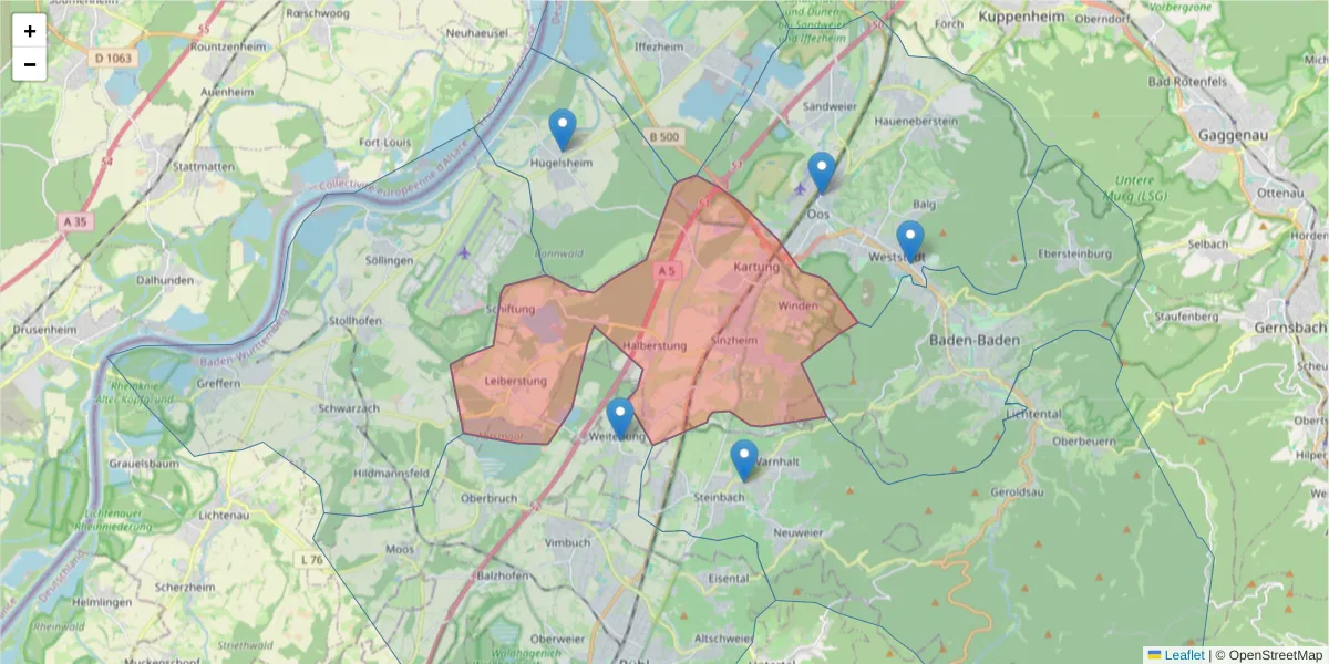 Karte des Postleitzahlen Bereichs  und der umliegenden Postleitzahlen in Deutschland