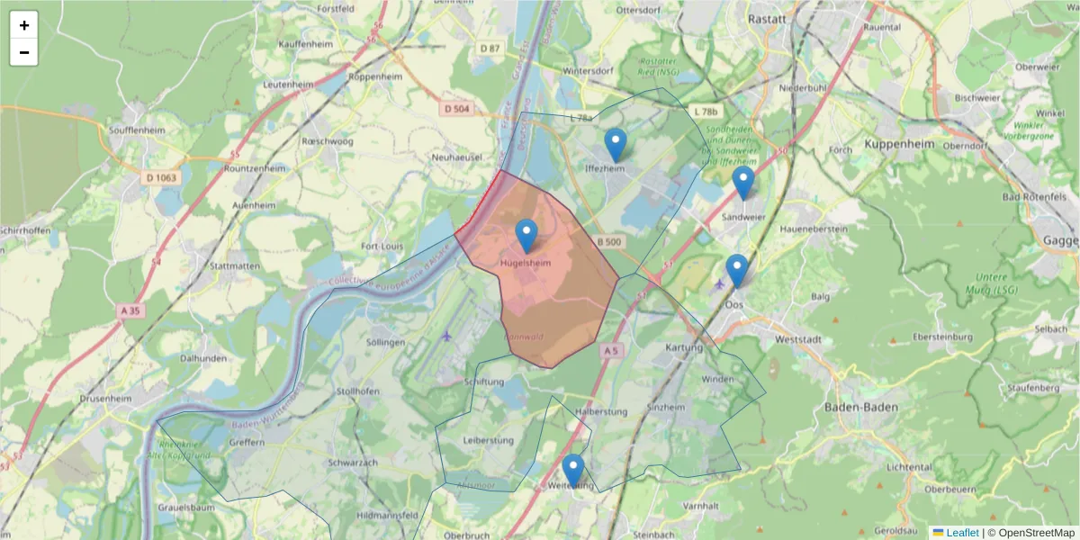 Karte des Postleitzahlen Bereichs  und der umliegenden Postleitzahlen in Deutschland