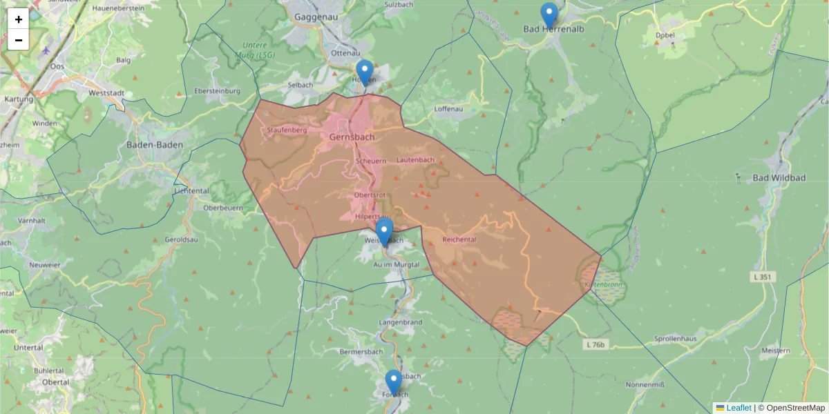 Karte des Postleitzahlen Bereichs  und der umliegenden Postleitzahlen in Deutschland