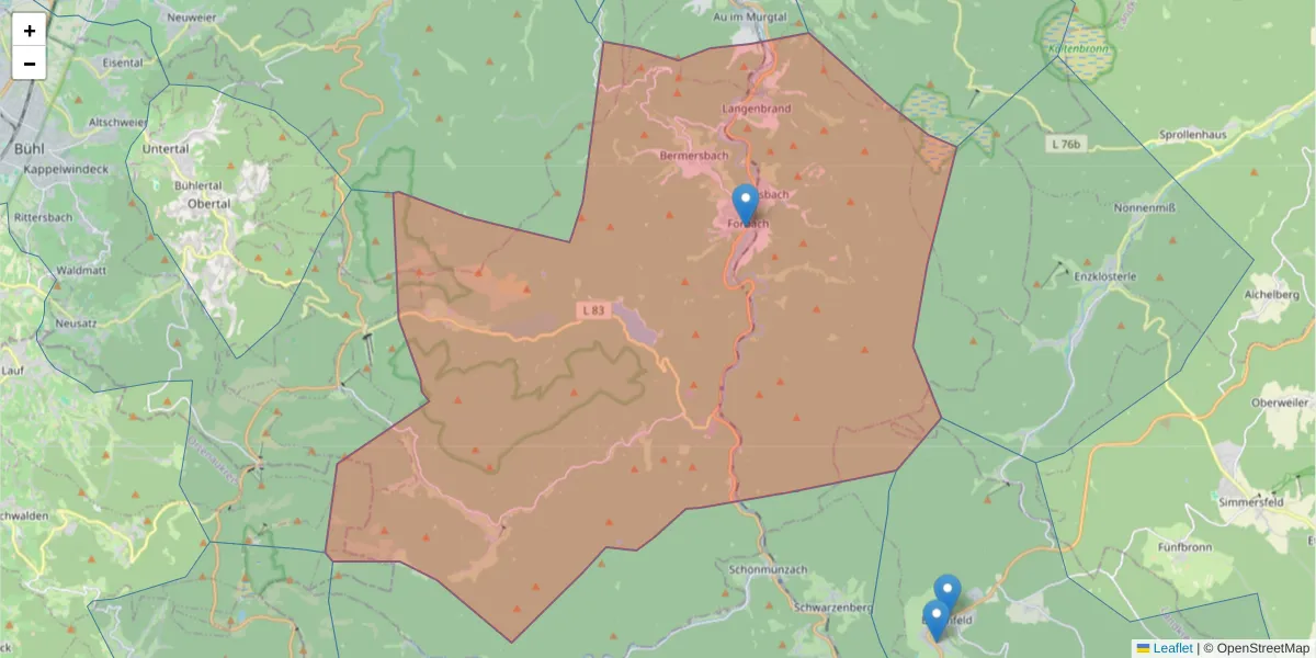 Karte des Postleitzahlen Bereichs  und der umliegenden Postleitzahlen in Deutschland