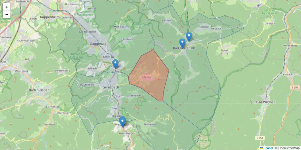 Karte des Postleitzahlen Bereichs  und der umliegenden Postleitzahlen in Deutschland