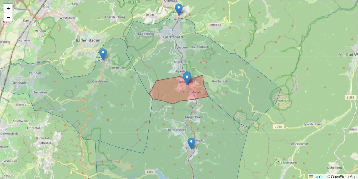 Karte des Postleitzahlen Bereichs  und der umliegenden Postleitzahlen in Deutschland