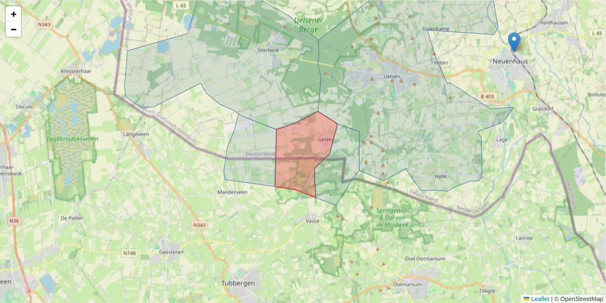 Karte des Postleitzahlen Bereichs  und der umliegenden Postleitzahlen in Deutschland