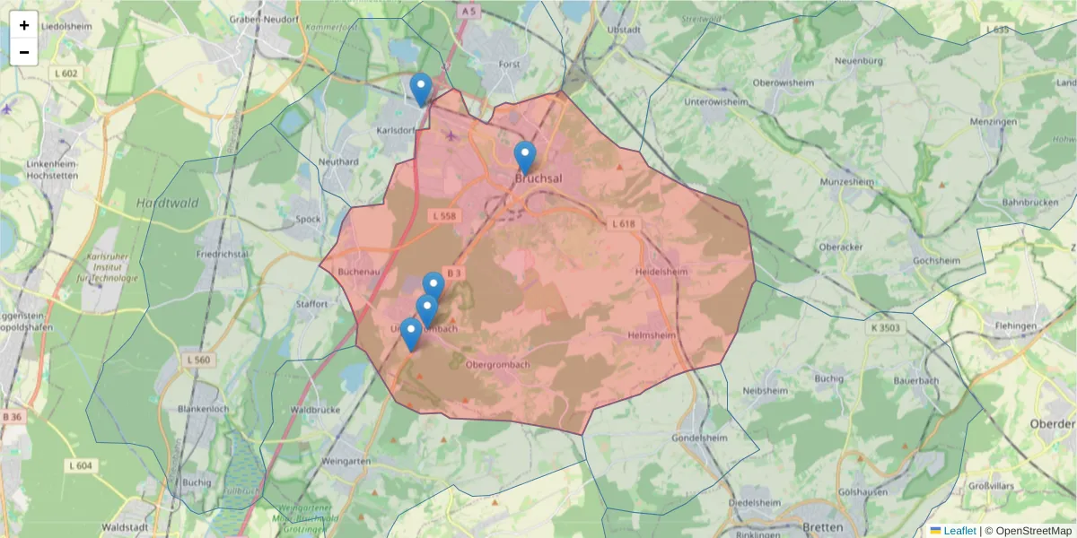 Karte des Postleitzahlen Bereichs  und der umliegenden Postleitzahlen in Deutschland