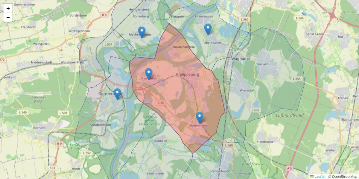 Karte des Postleitzahlen Bereichs  und der umliegenden Postleitzahlen in Deutschland