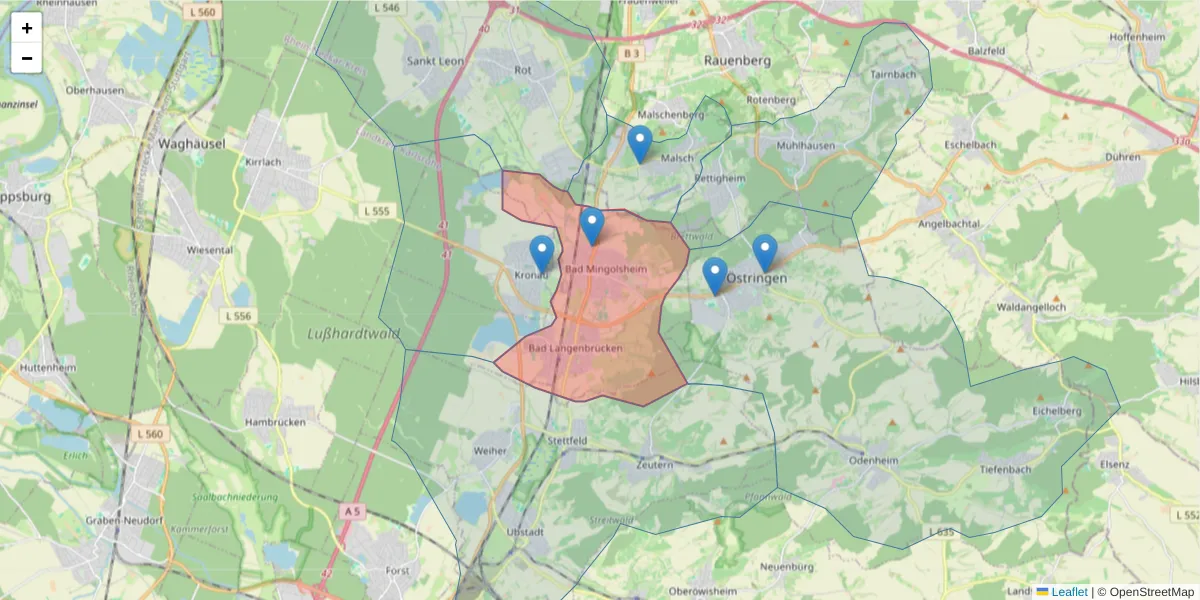 Karte des Postleitzahlen Bereichs  und der umliegenden Postleitzahlen in Deutschland