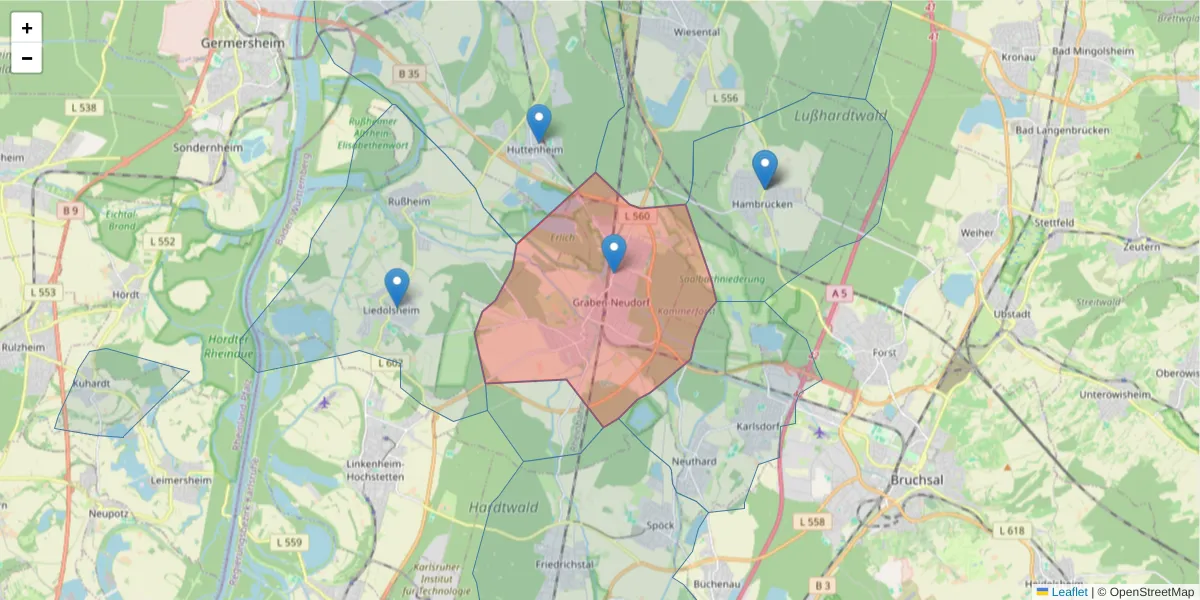 Karte des Postleitzahlen Bereichs  und der umliegenden Postleitzahlen in Deutschland